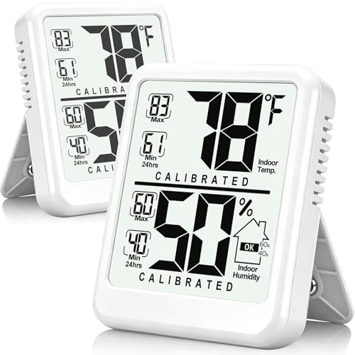 Antonki 2-Pack Room Thermometer, Digital Small Hygrometer Indoor Thermometer Humidity Gauge, Temperature Humidity Meter with Max/Min Record Monitor Sensor for Home, Plants - Battery Included