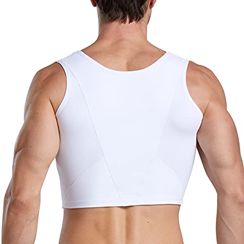 Mens Compression Corset Vest Workout Fajas Para Hombres Back Support Gynecomastia Shapewear, White #TOP2