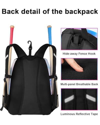 Image of MATEIN Softball Bag, Lightweight Baseball Backpack with Shoe Compartment, Baseball Bag with Fence Hook for TBall Bat & Equipment, Softball Gifts Catchers Backpack for Women Fit Catcher's Mitt, Helmet