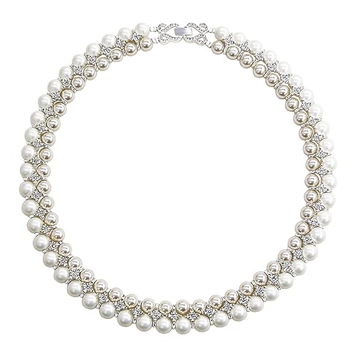 AILUOR Pearl Necklace for Women, Round Imitation Pearl Choker Necklace 20s Flapper Pearls Accessories for Gatsby Themed Party Dainty Beaded Choker Necklace for Women
