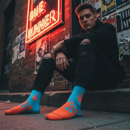 Image of Pack of 5 Flame Pattern Crew Socks | Colorful Fire Design Crew Length Cotton Socks for Men & Women | Breathable, Soft & Durable | Casual, Gym & Streetwear Socks | Multicolor