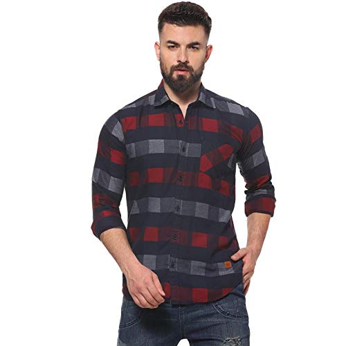 Campus Sutra Men's Club Check Shirt for Casual Wear | Spread Collar | Long Sleeve | Button Closure | Cotton Shirt Crafted with Comfort Fit for Everyday Wear