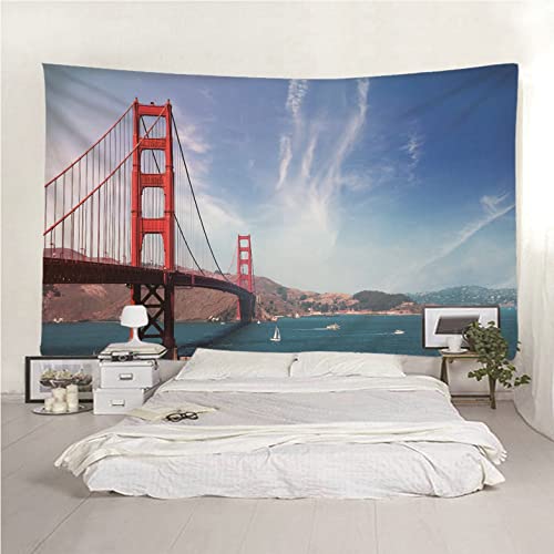 Unzye Small Tapestry Tapestry For Bedroom Aesthetic Trippy Small Beautiful Golden Gate Bridge Wall Covering Kids Room Tapestries For Teen Girls Blue Red Fabric 350X250Cm #TOP3