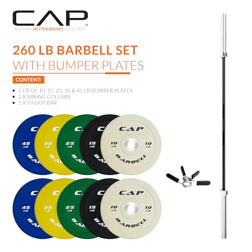 Image of CAP Barbell Olympic Weight Set with 7ft Barbell & Bumper Plates | 160-370 lbs | Multiple Options
