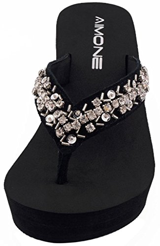 Aimone-Appoline Wedge Flip Flop Sandals For Women Black Platform Sparkle Flip Flops Ladies Dressy Shoes(10 B(M) Us,Silvery) #TOP1