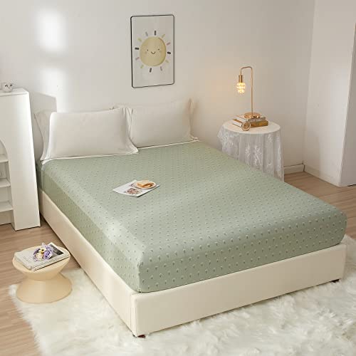 Image of HIGHBUY 100 Percent Soft Cotton Floral Pattern Fitted Sheet Twin Size Green Flower Printed Twin Kids Bedding Deep Pocket 1 Piece KDS Bed Sheet Comfortable (Queen, Style-A)