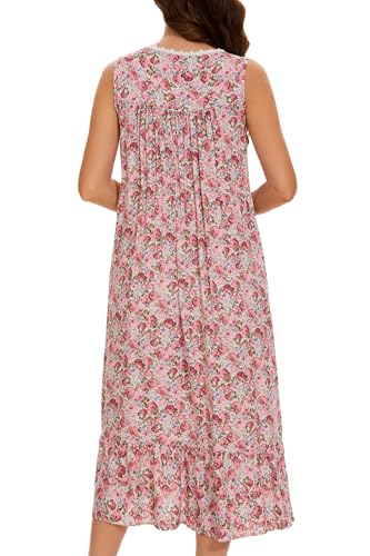 Image of AVIIER Cotton Nightgowns for Women Sleeveless House Dress Ladies Long Nightdress with Pockets S-XXL