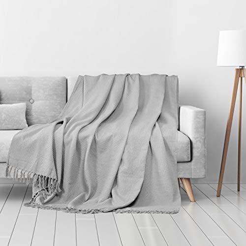 EHC Waffle Cotton Woven King Size Sofa Throw 3 Seater Sofa/Chair/Double Bed, 228 x 254 cm, Smoke