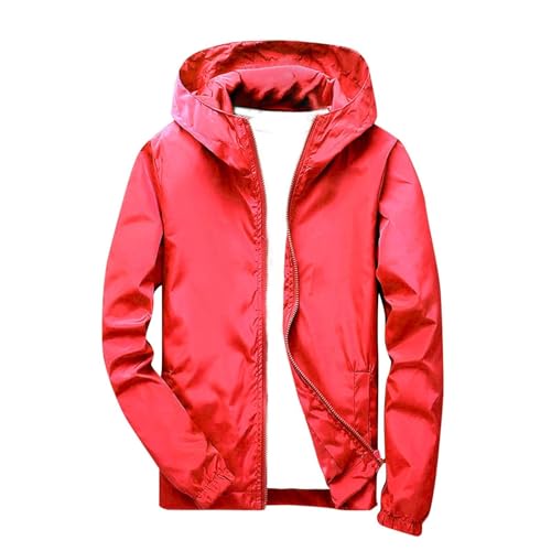 Jungen Mädchen Wasserdichte Kapuzenjacke Kinder Leichte Winddichte Regencape mit Taschen Jacke für Schule Sport Atmungsaktiv Outdoor Windbreaker Oberbekleidung Reißverschluss (Red, 7-8 Years)