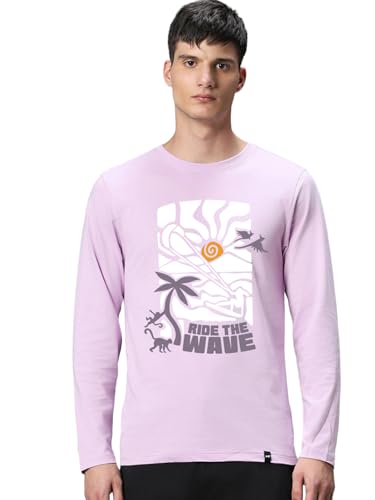Image of Bewakoof Men's Graphic Print Regular Fit Full Sleeve Round Neck Cotton T-Shirt