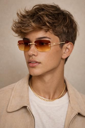 Dervin UV Protected Retro Rectangular Sunglasses Brown - Image 7
