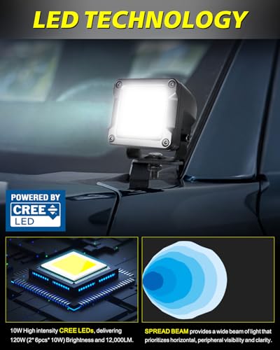 Image of 3 Inch Diffused LED Pods 120W CREE LED Cubes Camper Scene Lights | Diffused Spread Beam, High Intensity CREE LEDs Square LED Cube Lights Backup Reverse Area Lights for Truck Pickup SUV UTV ATV