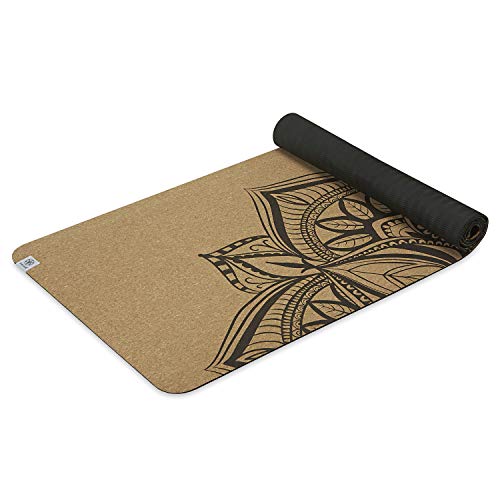 Gaiam Cork Yogamatta | Tryckdesign naturliga hållbara korkbeständiga bakterier och lukt | Giftfri TPE gummibaksida | Perfekt för varm yoga, pilates...