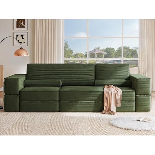 YITAHOME 103" Modular Sectional Sofa Couches Convertible Cloud Sofa Bed Comfy Easy-Clean Soft Corduroy Sectional Sofa with Deep Seat for Living Room Bedroom Green
