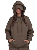 SeSe Code Hoodie with Eye Mask Travel Airplane Unisex Oversized Sweatshirt Sleep Pullover with Pocket Fleece Couples Hoodies Light Coffee L