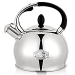 SUSTEAS Stove Top Whistling Tea Kettle-Surgical Stainless Steel Teakettle Teapot with Cool Touch Ergonomic Handle, with 1 Silicone Pinch Mitt Included,3L (Silver)
