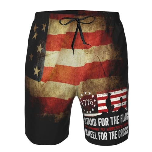 Vintage Stand for The Flag Kneel for The Cross Patriotic Men's Swim Trunks