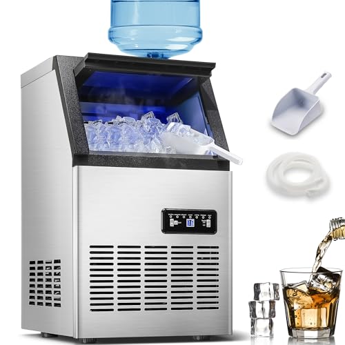 Image of 120LBS /24H Commercial Ice Maker Machine, Freestanding Stainless Steel with Adjustable Ice Thickness & LCD Control,40 Cubes /Cycle,Self-Cleaning,Quiet Operation for Home,Restaurant,Bar