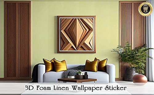 Image of Linen Wallpaper for Walls Sticker Roll (4 Pcs) I 3D Foam Wallpaper for Full Wall, Wood Furniture I Fabric Textured, Waterproof, Large (Light Yellow; 4 Pieces of 3 Meter X 0.7 Meter Each)