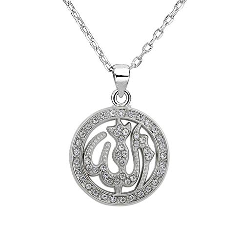 QMM necklace Pendant Round Pendant Jewelry Rhodium Plated Religious Islamic Muslim Allah Crystal Necklace Women Chain Necklace