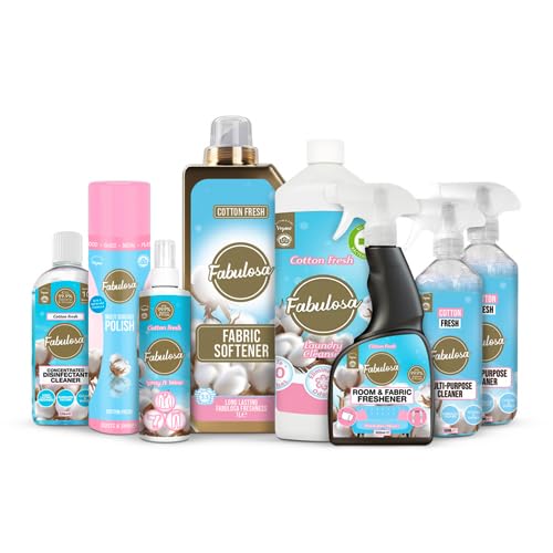 FabFinds Cotton Fresh Cleaning Bundle 8 Piece Set Includes Laundry Cleanser, Fabric Softener, Disinfectant, Spray & Wear, Multi-Surface Polish, Room Refresher, Multipurpose Sprays