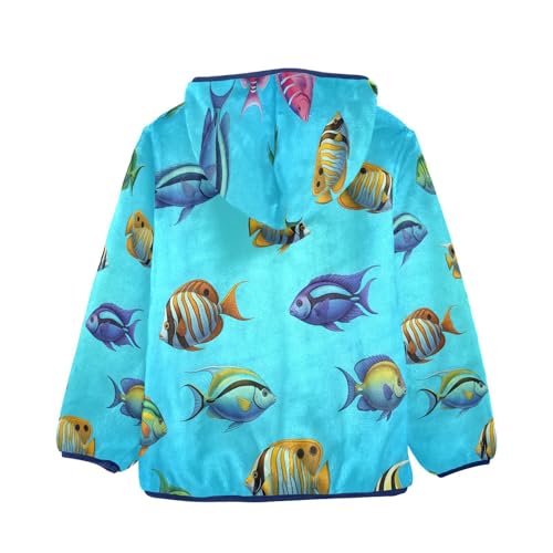 Colorful Fish on Blue Background Toddler Fleece Jacket Girl Boys Hooded Fleece Jacket Coat Warm Outwear Zip-up 3-10T2