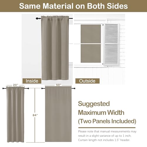 Image of Stone Blackout Curtains 84 Inches Long 2 Panels Set, Solid Thermal Insulated Soft Blackout Curtains for Bedroom, Dual Rod Pocket Window Treatments Drapes for Living Room, 2x50Wx84L Inches