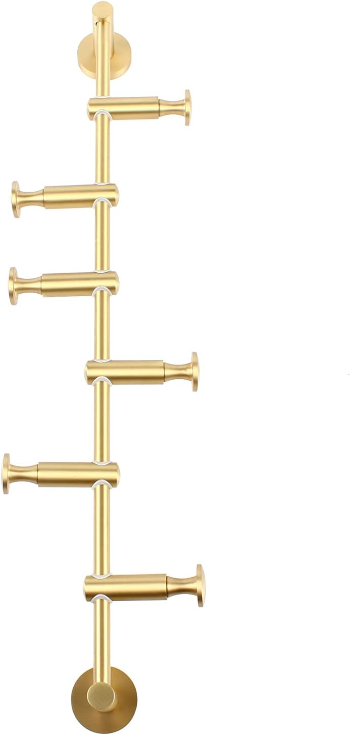 DYRABREST Modern Wall Mount Coat Rack, 6 Brass Sleek Coat Hooks Rack, Space Saving