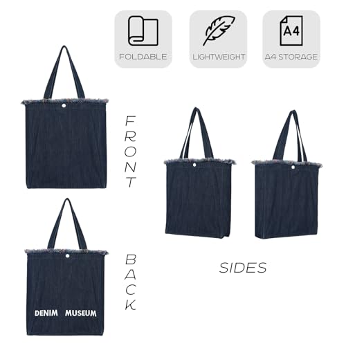 Premium Niche Lightweight Foldable Designer Shoulder Bag | Aesthetic Boho Red Fringe Denim Tote Bag with Zipper pockets3