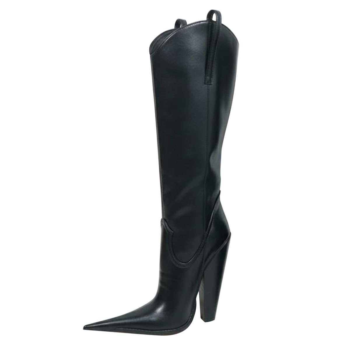 FYS Womens Sexy Pointed Toe Knee High Boots Pull On High Block Heels Fashion Style Comfortable Chic Party