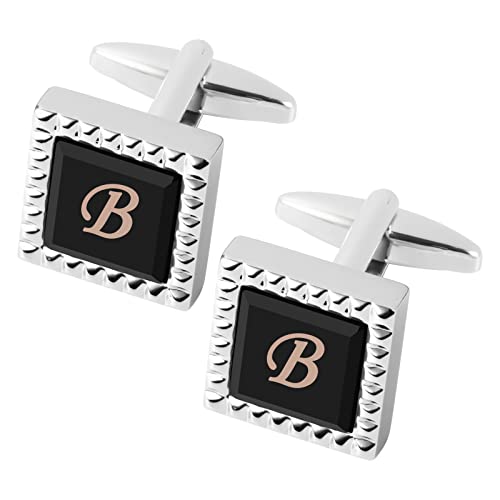 Hhgee 2 Pairs Cufflinks For Men Personalized Initial Stainless Steel Tuxedo Shirt Cuff Links Set Letter Alphabet A-Z Gift Product Name (B) #TOP1