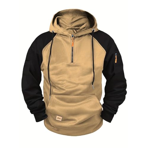 Big and Tall Hoodies for Men Quarter Zip Up Tactical Hoodie Pullover Fall Winter Fashion Hooded Sweatshirt With Pockets