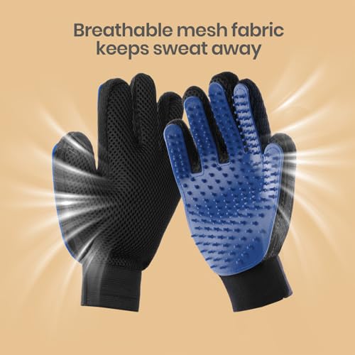 DELOMO Fellpflegehandschuh für Hunde & Katzen – Tierhaarentferner Massagehandschuh, Bürstenhandschuh mit weichen Gummispitzen, 5-Finger Design, atmungsaktives Mesh, waschbar (1 STK.)