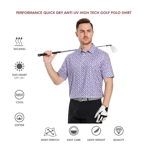 Image of Golf Shirts for Men Dry Fit Short Sleeve Print Performance Moisture Wicking Polo Shirt