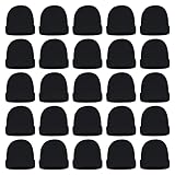 25 Pack Winter Beanie Hats, Unisex Thermal Toboggan Cold Weather Cuffed Caps Bulk Bundle Black