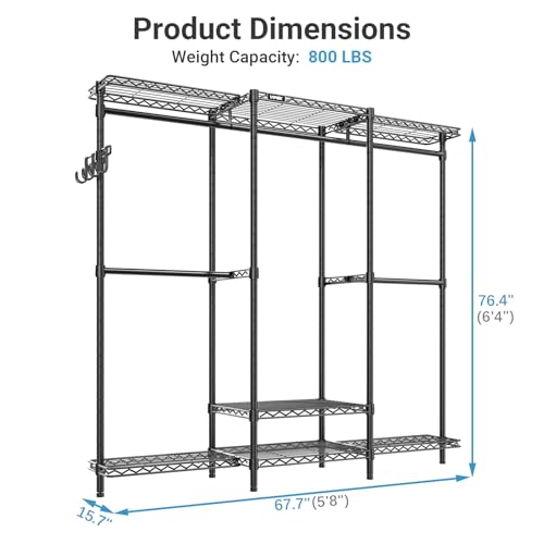 VIPEK V3 Nano Clothes Rack with 4 Semi-Shelves and 3 Standard Shelves, Clothing Rack for Hanging Clothes, Free Standing Closet System, Portable Metal Wardrobe for Bedroom, Max Load 800LBS, Black — view 5