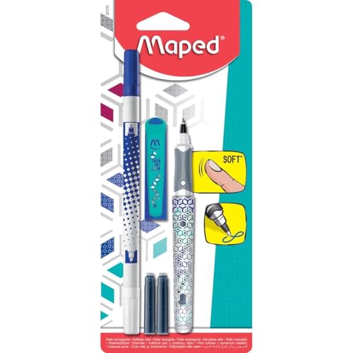 Maped Roller Calligraph'peps + 2 cartouches + 1 effaceur, coloris assortis, en blister