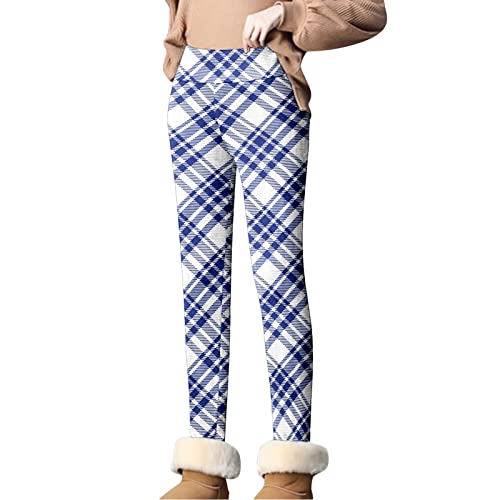 Leggings For Women, Fleece Lined Sweatpants Winter Thermal Pants Tapered Plaid Joggers For Home Workout B-Blue #TOP7