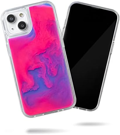 SteepLab Flowing Neon Sand Liquid Case for iPhone 13 (2021, 6.1") - Full Body Protection with Raised Bezel (Blueberry and Pink Glow)