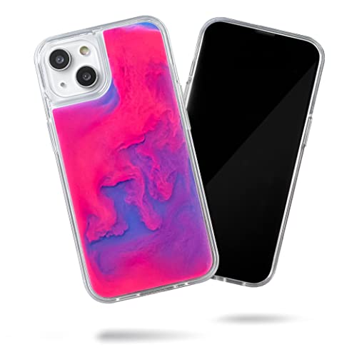Steeplab Flowing Neon Sand Liquid Case For Iphone 13 (2021, 6.1") - Full Body Protection With Raised Bezel (Blueberry And Pink Glow) #TOP1