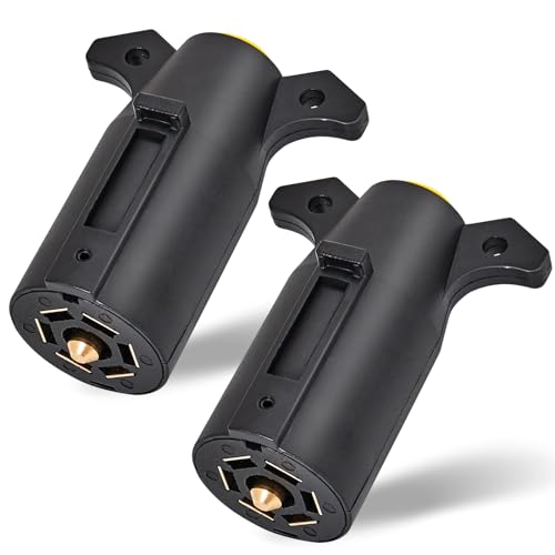 MECMO (2-Pack) RV 7 Pin Trailer Plug Splice-in Replacement Trailer Side Male End 7 Way Round RV-Style Trailer Light Wiring Harness Connector Heavy Duty 7 Prong Trailer Towing Plug for RV Boat Trailer