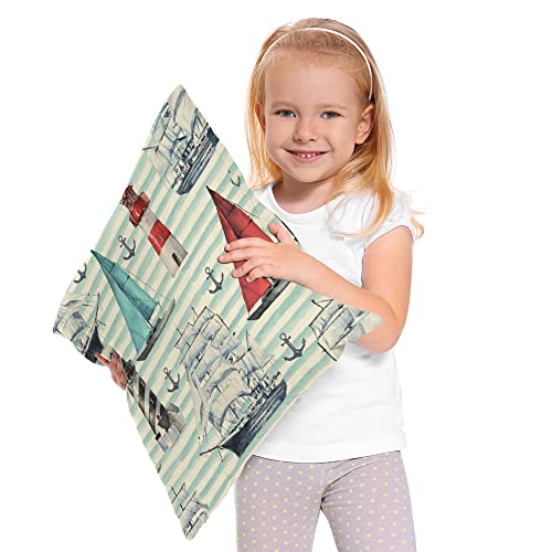 Beabes Nautical Boats Decor Throw Pillow Covers Cotton Linen, Cute Sea Ships Vessels Marine Anchor Lighthouse Standard Cushion Cover Soft Pillowcases Covers For Home Sofa Armchair Bedroom 18X18 Inch #TOP1