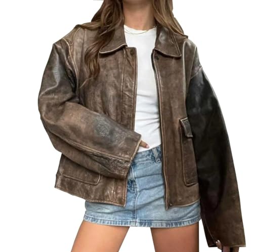 80s Oversize A2 Military Vintage Style Distressed Brown Lambskin Real Leather Jacket2