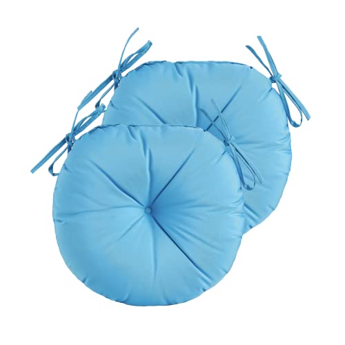 Yoozeku Outdoor Round Bistro Chair Cushions,15 Inch Round Seat Cushions With Ties For Outdoor Patio Chairs,Set Of 2,Aqua Blue #TOP8