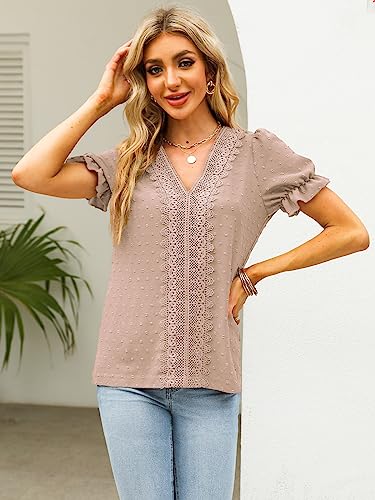 Womens Summer Tops 2025 Trendy Short Sleeve Shirts Spring Clothes V Neck Tshirts Fashion Blouses Casual Tunics3