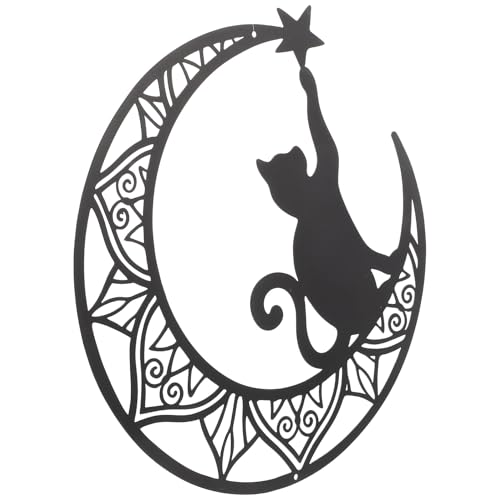 Décoration murale chat lune art métal noir fer pour mur intérieur extérieur