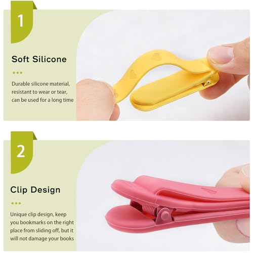 Image of SMUK 3Pcs Heart Bookmarks for Women, Automatic Silicone Book Marks for Book Lovers Girls Men, Cute Page Markers Bookmarkers Reading Gifts