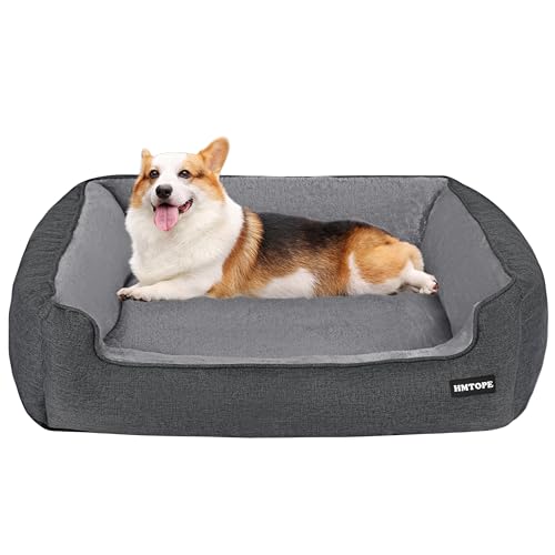 HMTOPE Hundebett, Hundesofa, Hundekissen, Hundekörbchen Abnehmbar und waschbar, Grau Spleißen, 90 x 75 x 25 cm