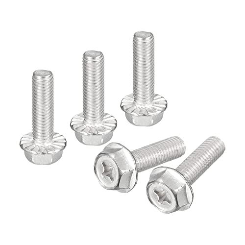 Image of uxcell M8x30mm Phillips Hex Head Flange Bolts, 5pcs 304 Stainless Steel Hexagon Phillips Flange Head Hex Bolts Machine Screws