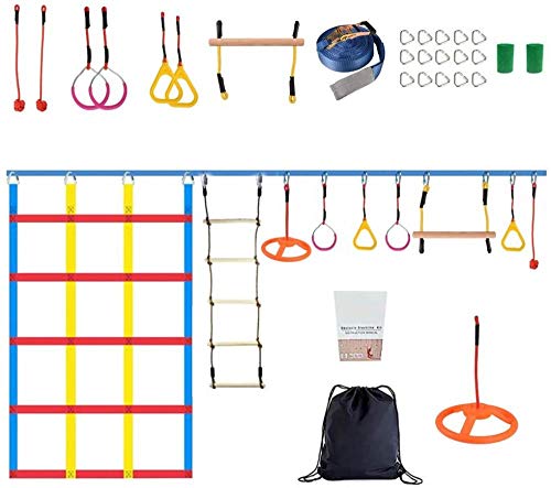 Carrera de obstáculos Ninja Warrior para niños, presas de escalada para niños, equipo de entrenamiento para adultos, anillos ninja, escalera de cuerda de escalada y red de carga de escalada para pati